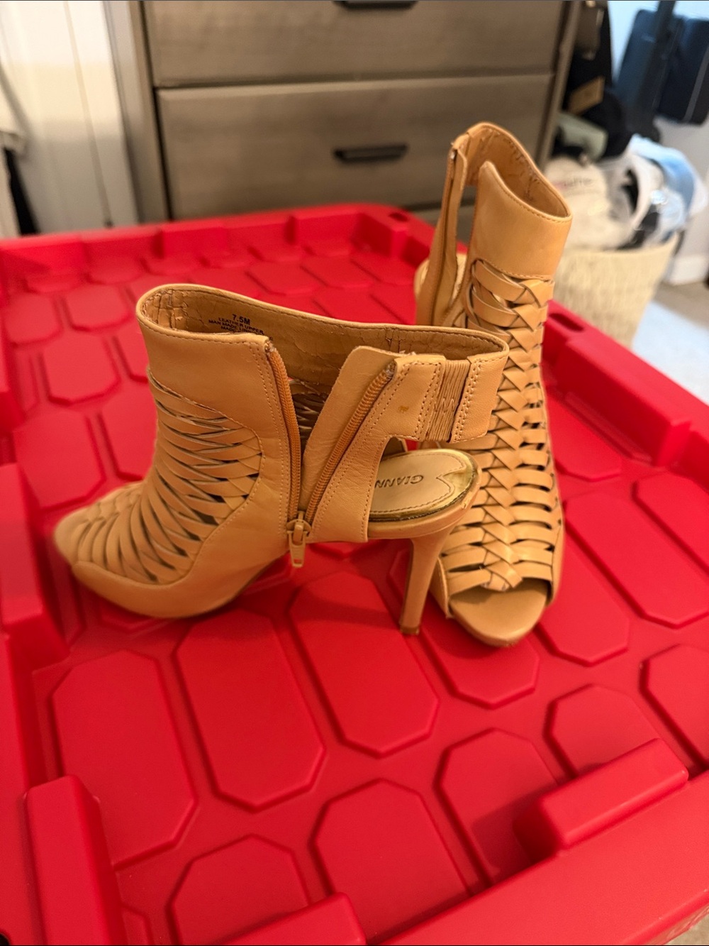 Gianni Bini Woven Open-Toe Heels - Tan